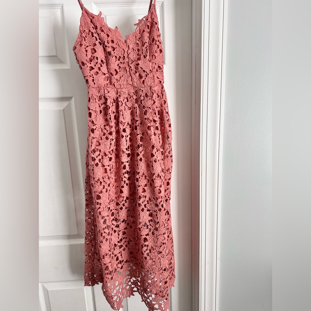 Astr Dusty Pink Lace Dress with Eyelet Detail - Size Small